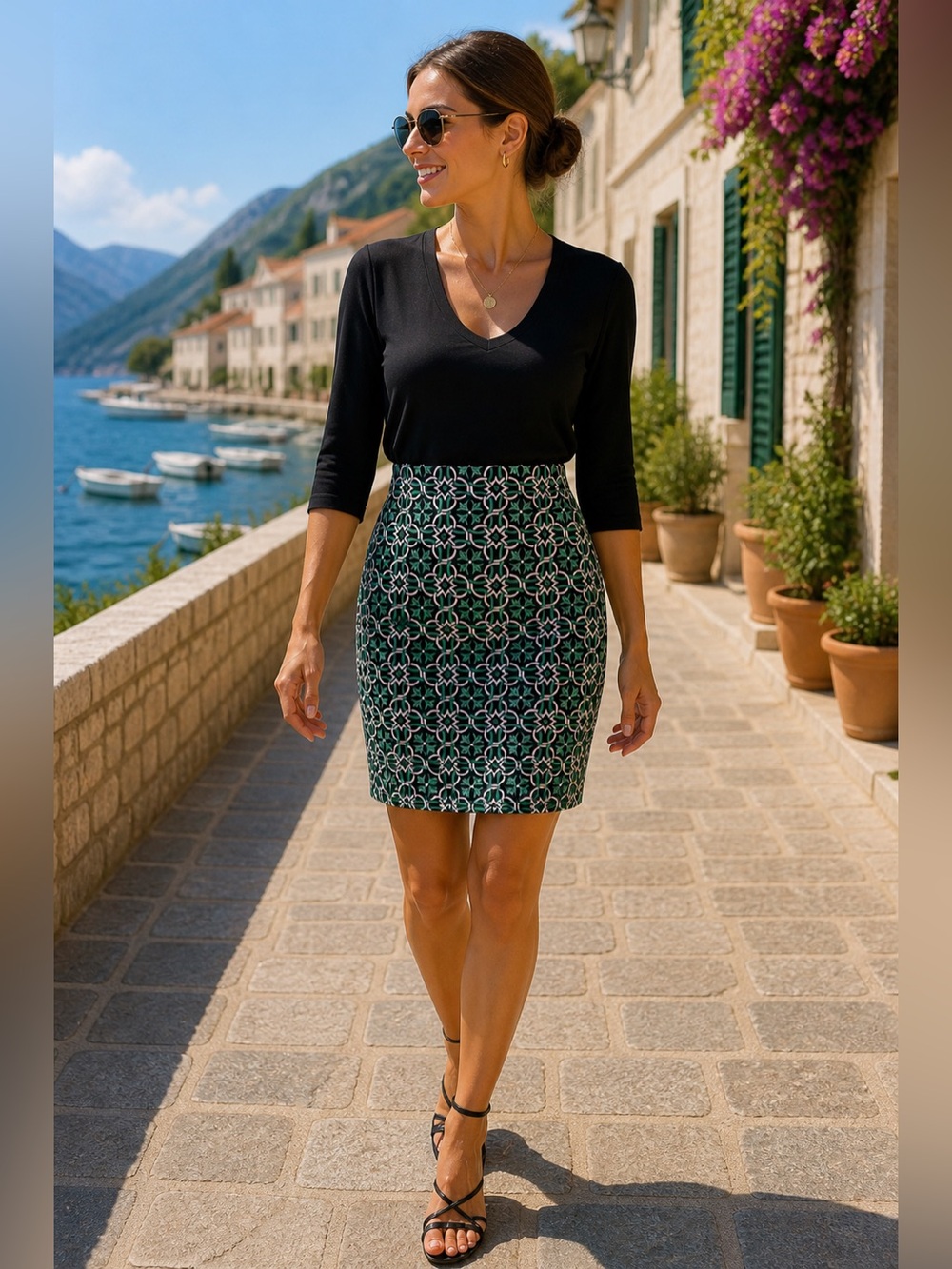 💜J.Crew Green and Black Midi Skirt